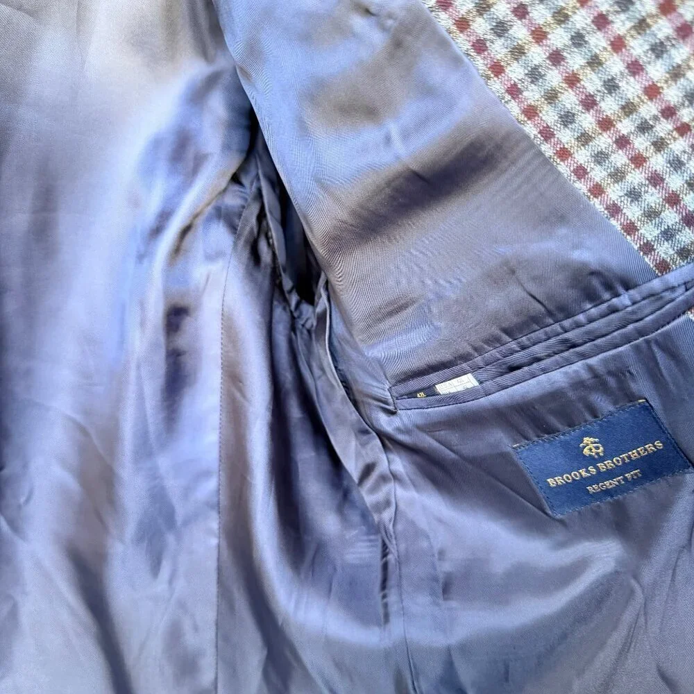 Brooks Brothers Regent Fit gingham Plaid Wool Blend Sport Coat Size 42L